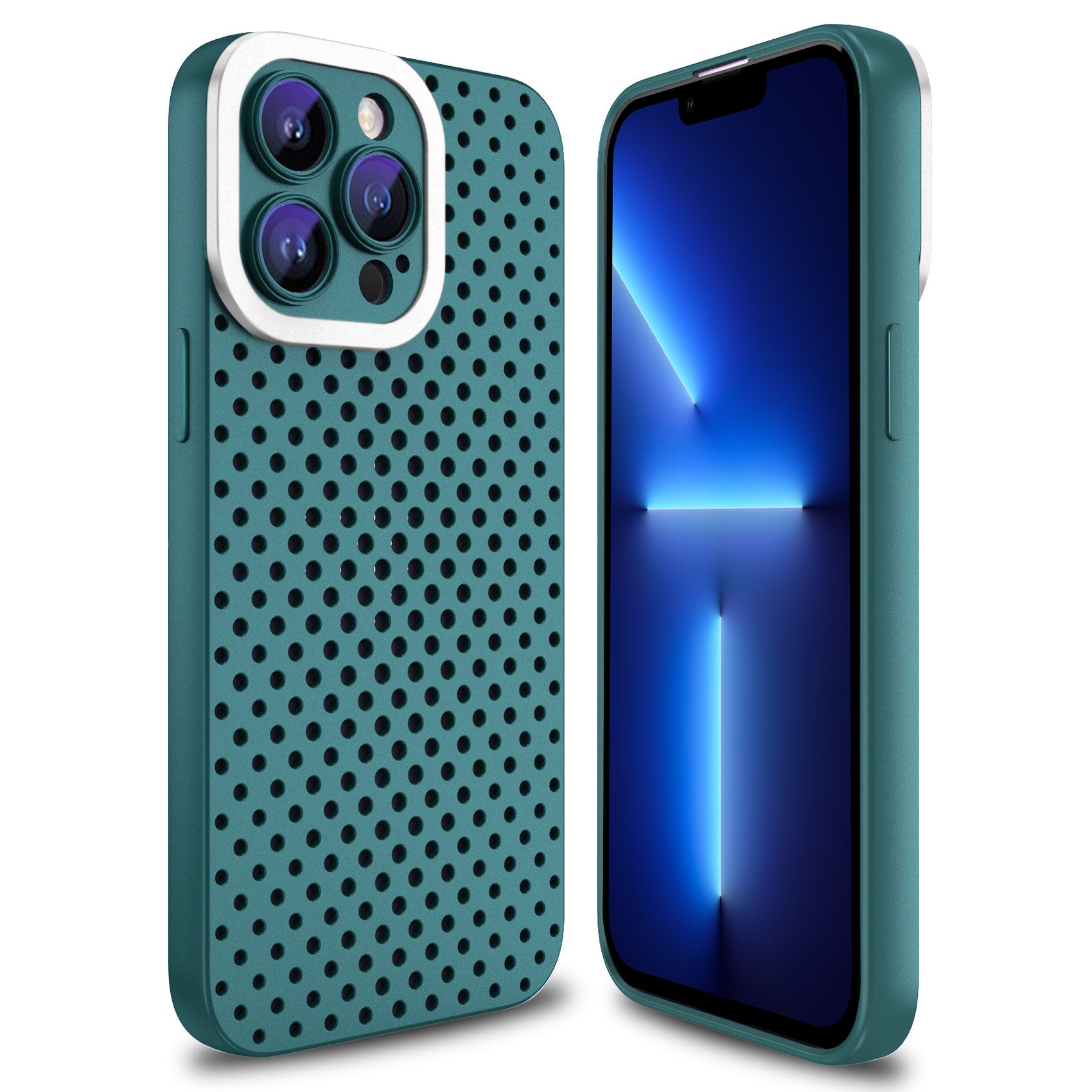 Uniqkart for iPhone 13 Pro Max 6.7 inch Skin-touch TPU Case Hollow Hole Heat Dissipation Phone Cover - Green Uniqkart for iPhone 13 Pro Max 6.7 inch Skin-touch TPU Case Hollow Hole Heat Dissipation Phone Cover - Green